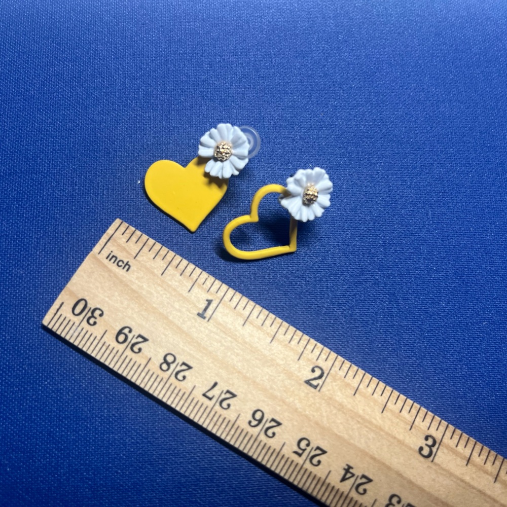 Yellow Heart and White Flower Earrings